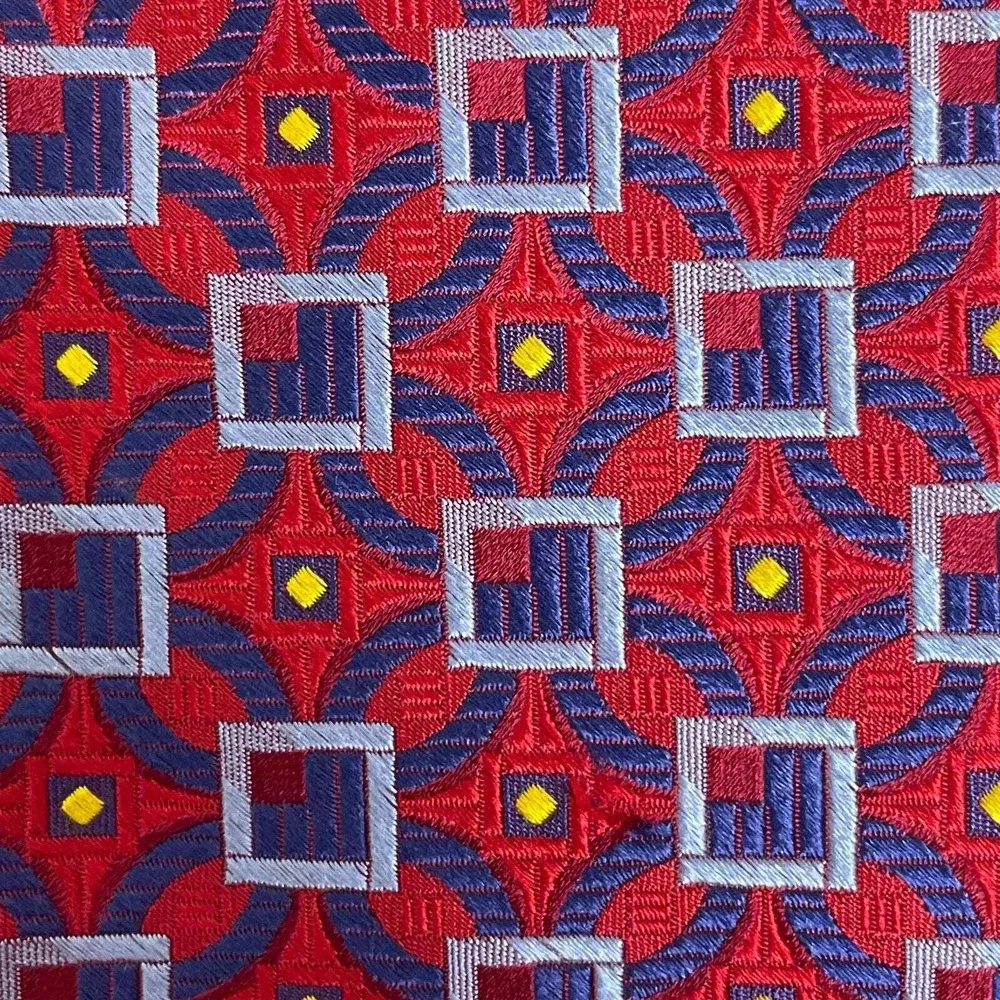 Robert Talbott Nordstrom Necktie Red Blue Yellow Squares Batik Geometric